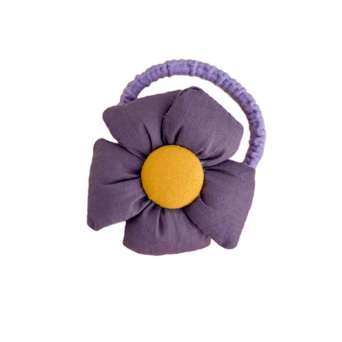 Padded Flower Hair Tie, Elastic Ponytail Holder - Purple