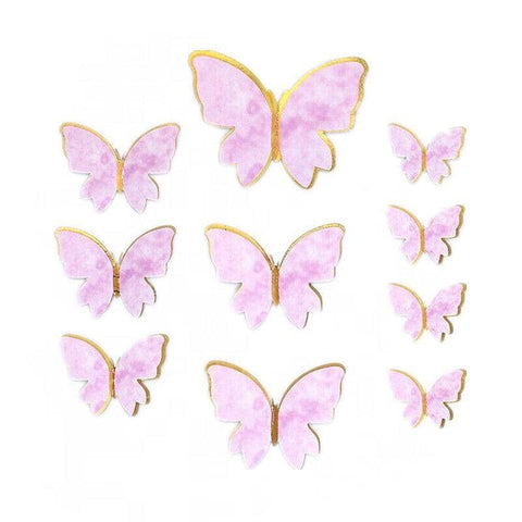 Paper Butterfly Cake Toppers, Pack of 10 - Pink with Gold Edge