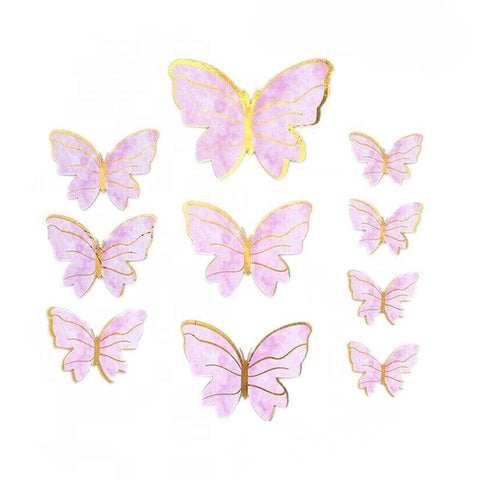 Paper Butterfly Cake Toppers, Pack of 10 - Pink with Gold Wing Lines
