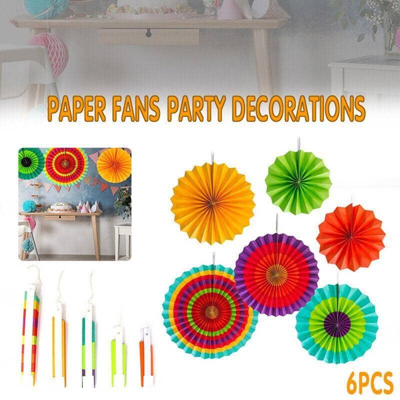 Paper Fan Party Decorations, Multicolour Mexican Fiesta Hanging Decor, Pack of 6