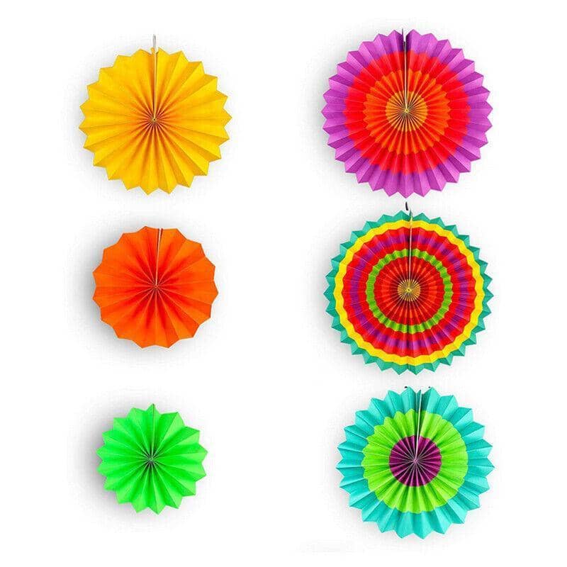 Paper Fan Party Decorations, Multicolour Mexican Fiesta Hanging Decor, Pack of 6 - view 3