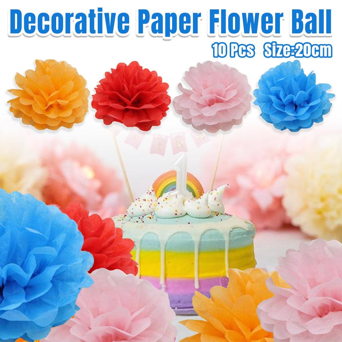 Paper Flower Balls, 20 cm, Pack of 10 - Blue - view 2