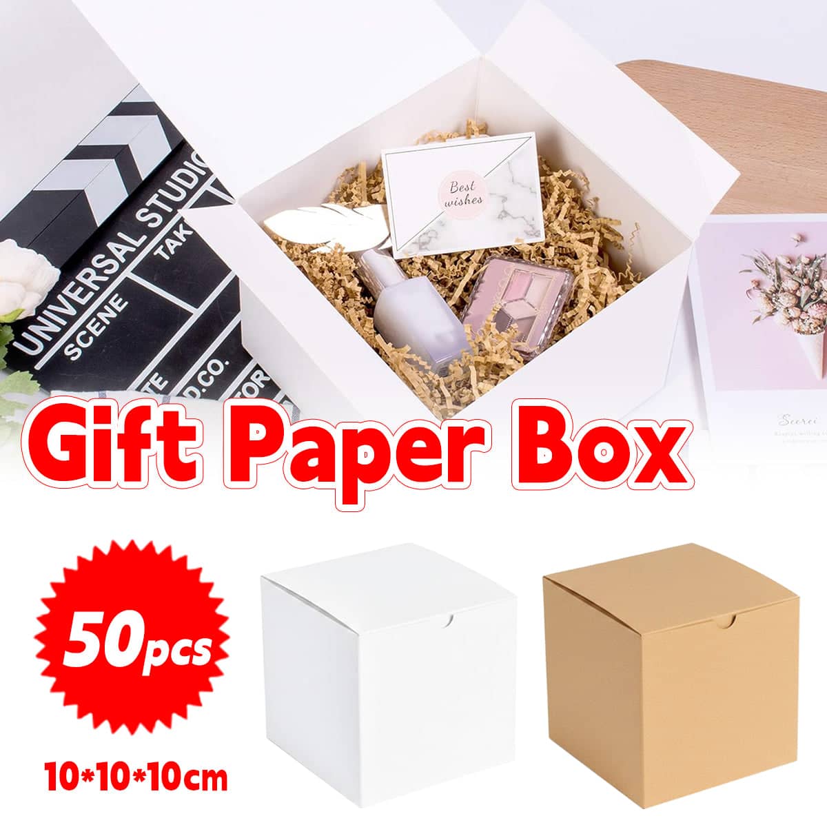 Paper Gift Boxes 10 x 10 x 10 cm, Pack of 50 - White - view 2