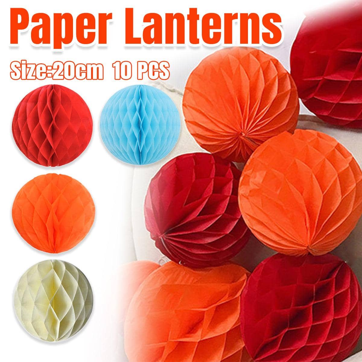 Paper Honeycomb Lanterns, Hanging Party Decorations, Pack of 10 - Red - view 2