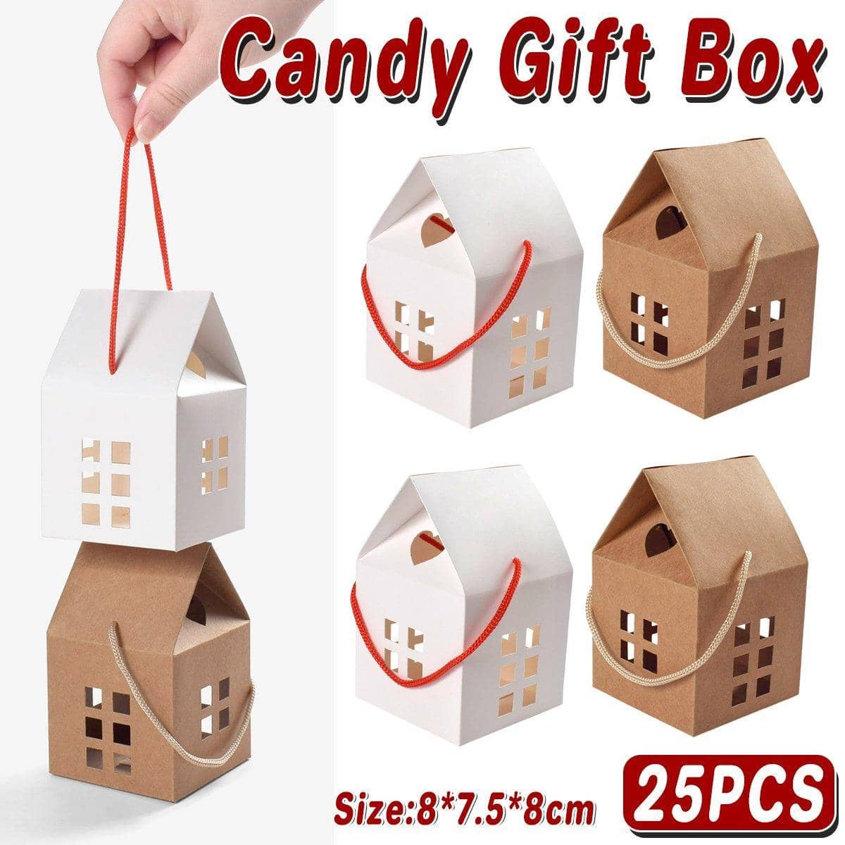 Paper House Cookie and Candy Box with Rope Handle - Khaki, Pack of 25 - view 2