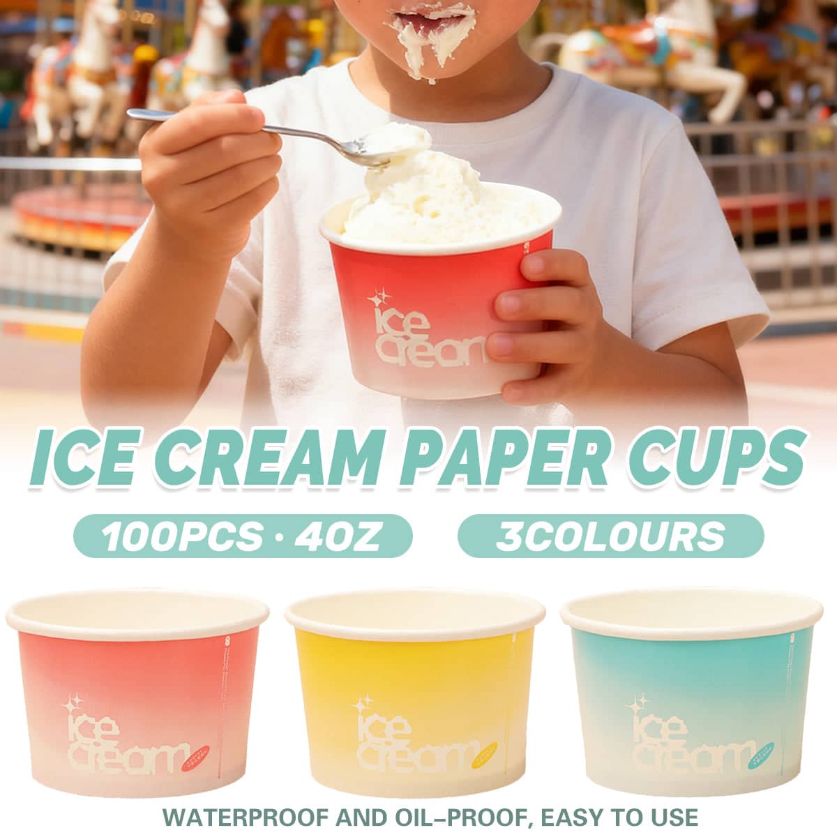 Paper Ice Cream Cups, 4 oz, Pack of 100 - Yellow - view 2