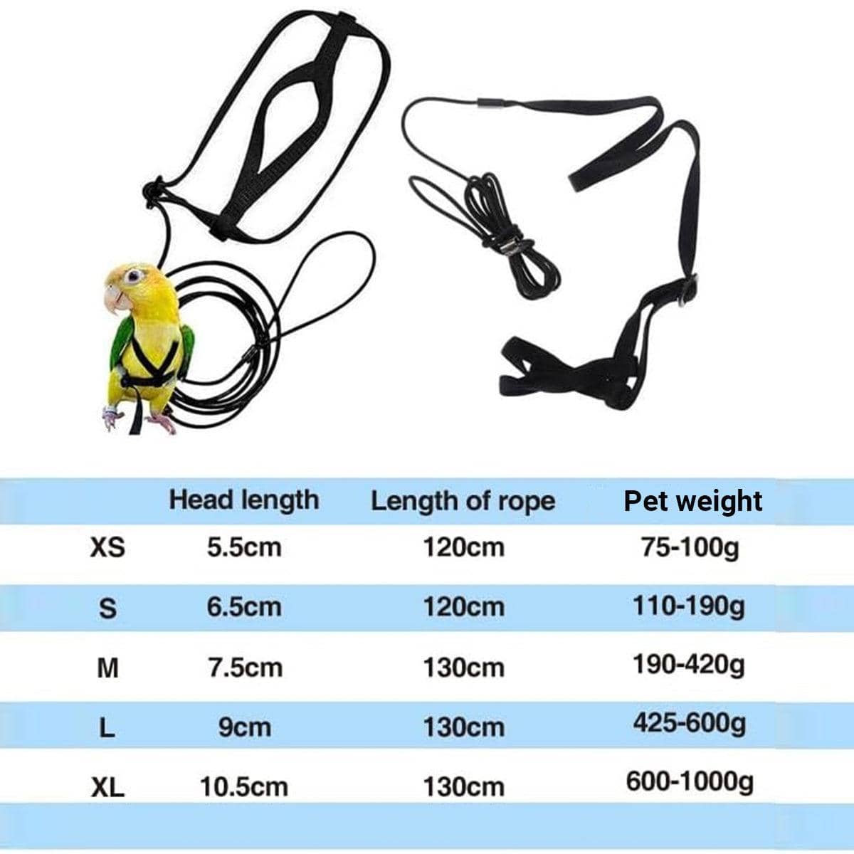 Parrot Bird Harness and Lead Leash, Flying Training Rope - Black - view 4