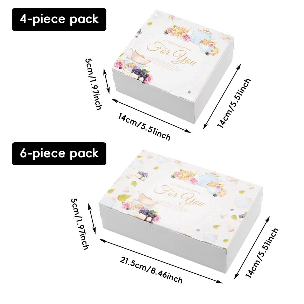 Pastry Gift Boxes, Pack of 50 - Floral Paperboard Cookie Box, 21.5 x 14 x 5 cm - view 4
