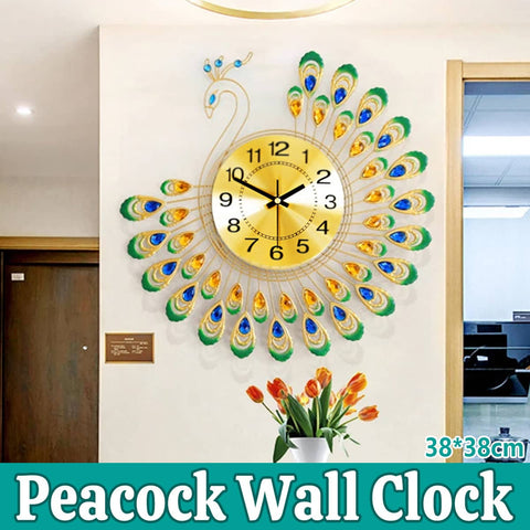 Peacock Design Decorative Wall Clock, Silent for Living Room