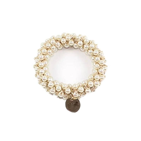 Pearl Bead Scrunchie Hair Tie for Women - White