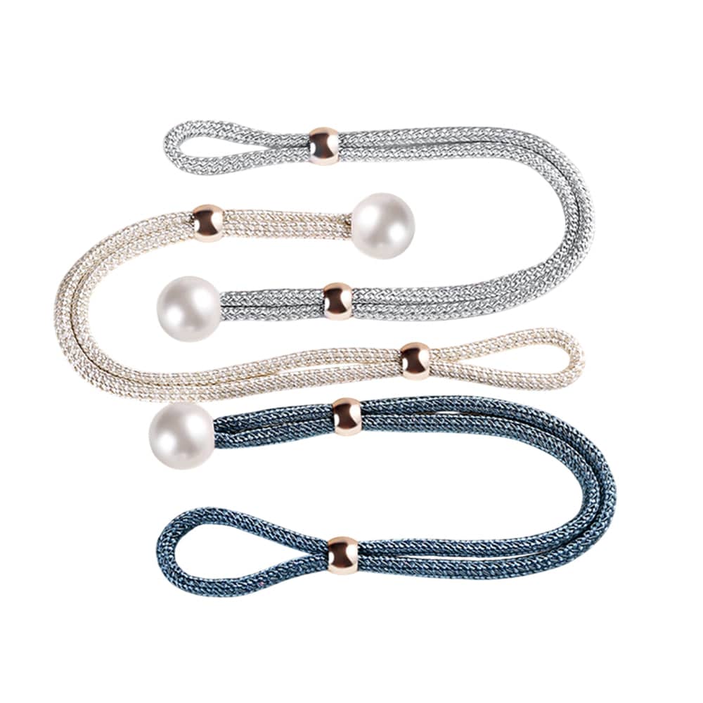 Pearl Curtain Tiebacks Strap Set 3 Pairs Decorative Buckle Holder - White - view 3