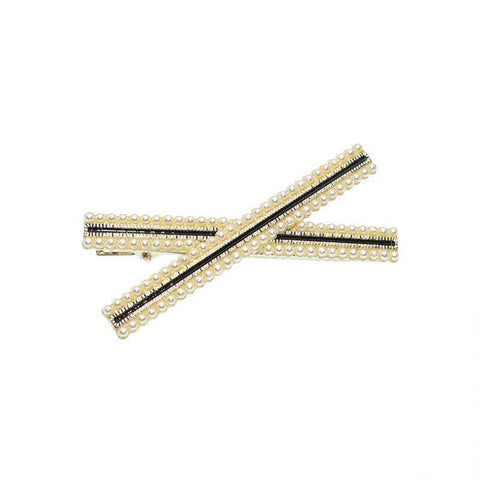 Pearl Women Hair Accessories Alloy Crossed Hairpin Barrette Hair Clip - Crossed Pearl Bars