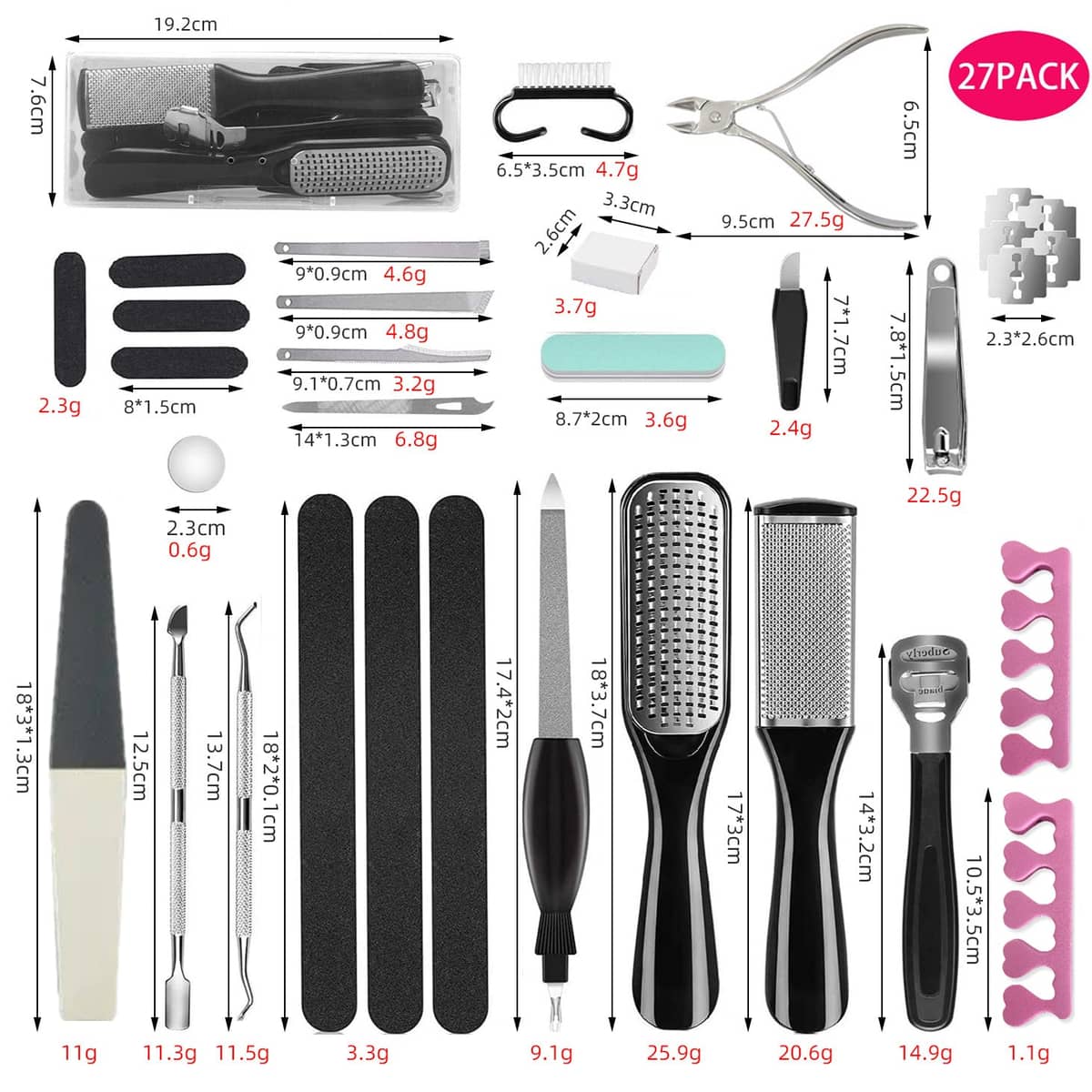 Pedicure and Manicure Tool Set with Callus Remover, 27 Piece Nail Care Kit - view 3