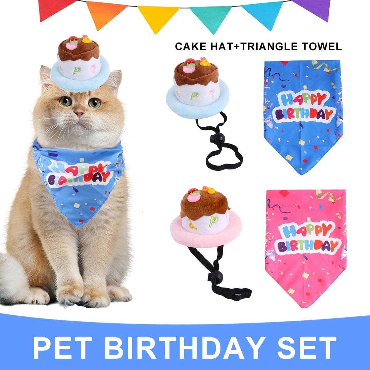 Pet Birthday Cake Hat and Happy Birthday Bandana Set - Blue - view 2