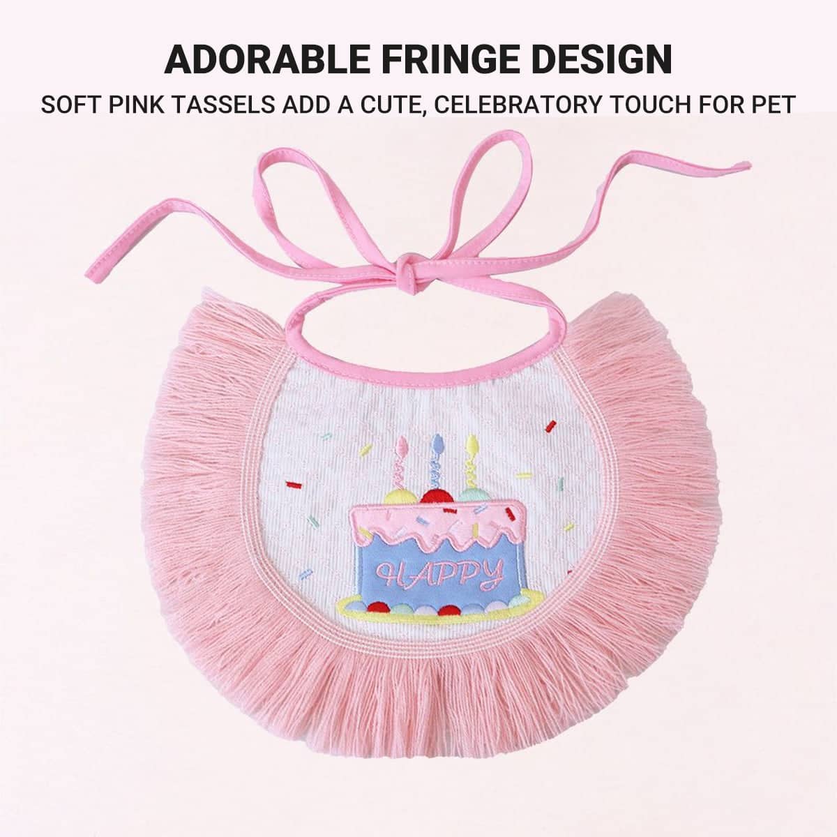 Pet Birthday Hat and Bib Set, Pink Tassel Cake Design - Size S (Bib 18 cm Wide) - view 5