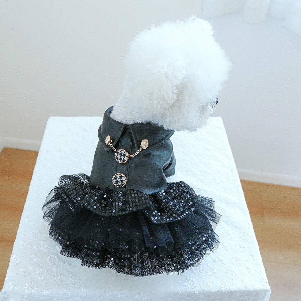 Pet Faux Leather Sequin Dress for Small Dogs and Cats - Black, Size M (Chest 40 cm) - view 4