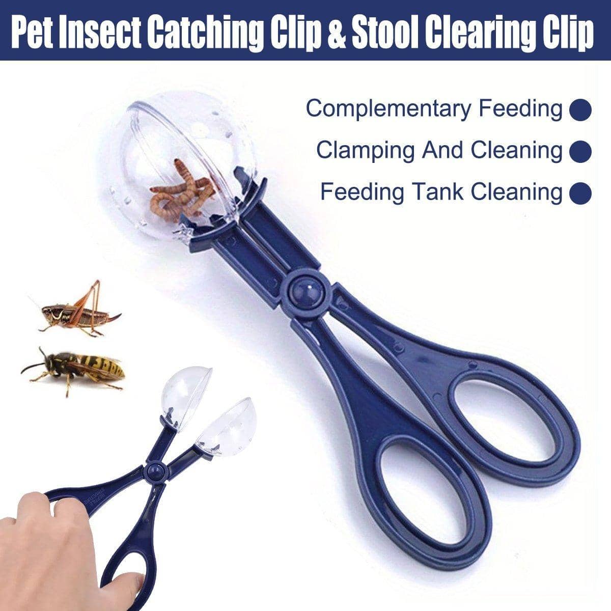 Pet Insect Catching Clip and Stool Clearing Tool for Reptiles - Blue