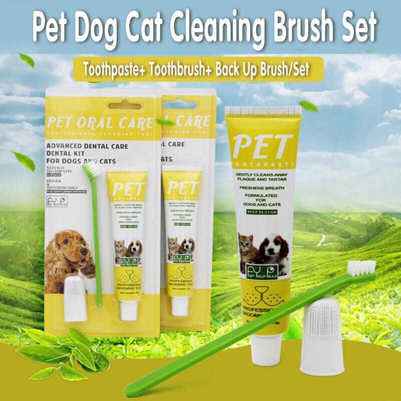 Pet Toothpaste and Toothbrush Set for Dogs and Cats, Beef Flavour