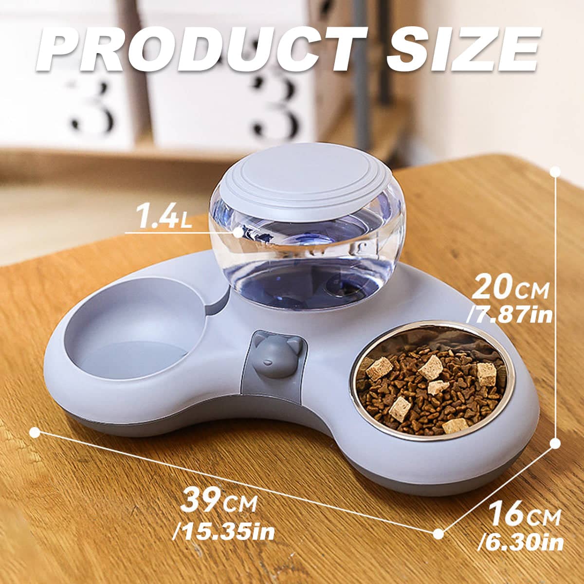 Pet Water and Food Bowl with 1.4 L Removable Tank, Leak Proof Gravity Feeder - view 3