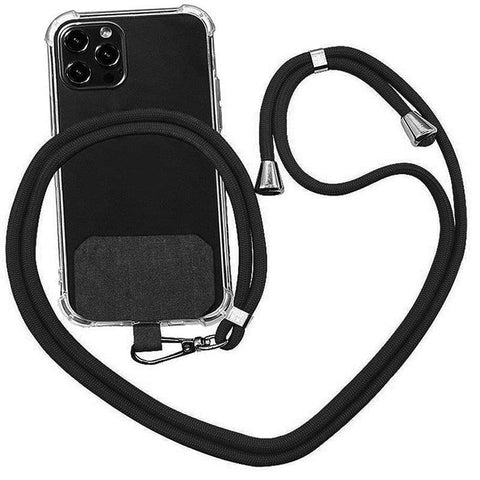 Phone Lanyard Adjustable 160cm Nylon Strap with Patch - Black