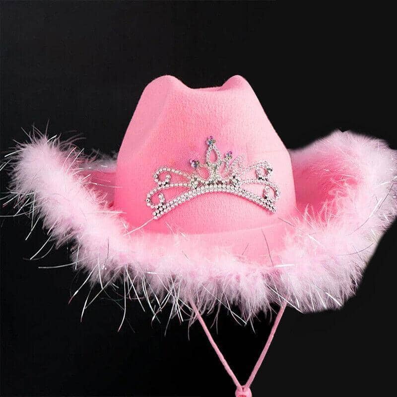 Pink Cowgirl Hat with Silver Tiara - Silver Sequins Edge - view 2