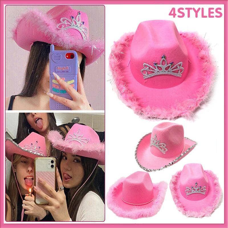 Pink Cowgirl Hat with Silver Tiara - Silver Sequins Edge - view 4