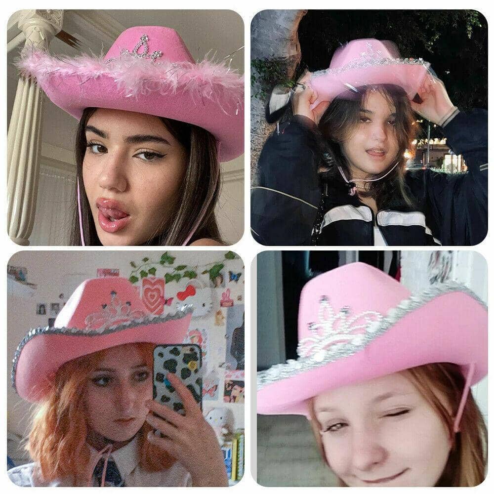 Pink Cowgirl Hat with Silver Tiara - Silver Sequins Edge - view 5