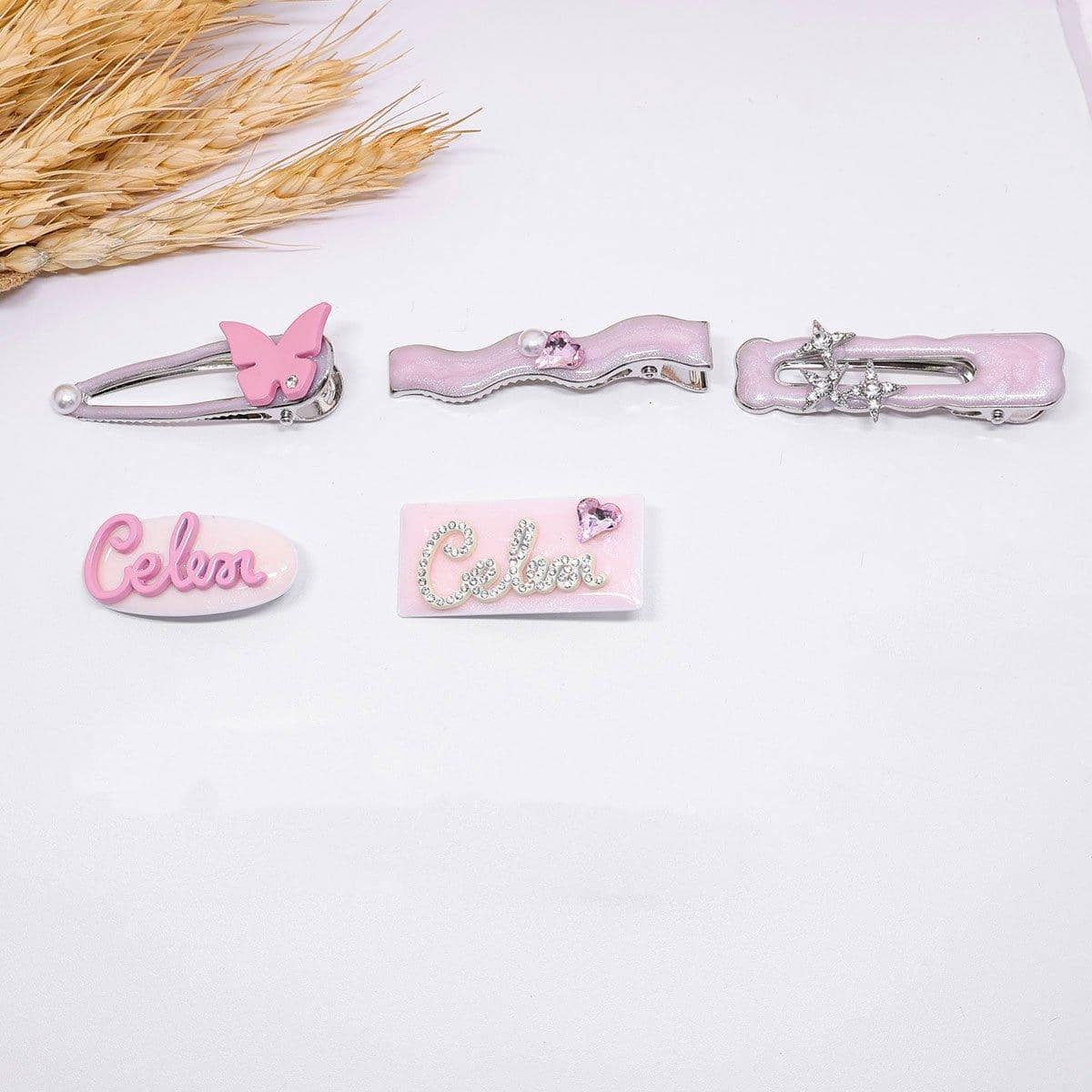 Pink Metal Hair Clip with Raised Script Lettering - Oval Design - view 4