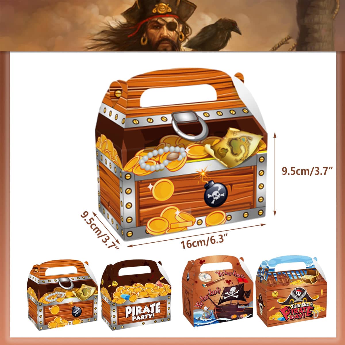 Pirate Treasure Chest Candy Gift Boxes, Pack of 12 Party Favour Supplies - view 3