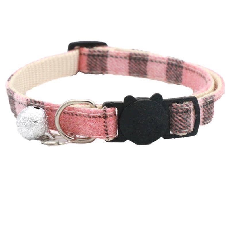 Plaid Cat Collar with Breakaway Buckle and Bell - Pink