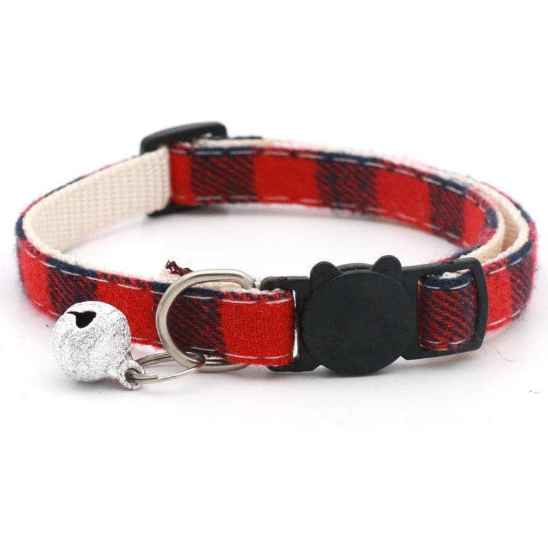 Plaid Cat Collar with Breakaway Buckle and Bell - Red