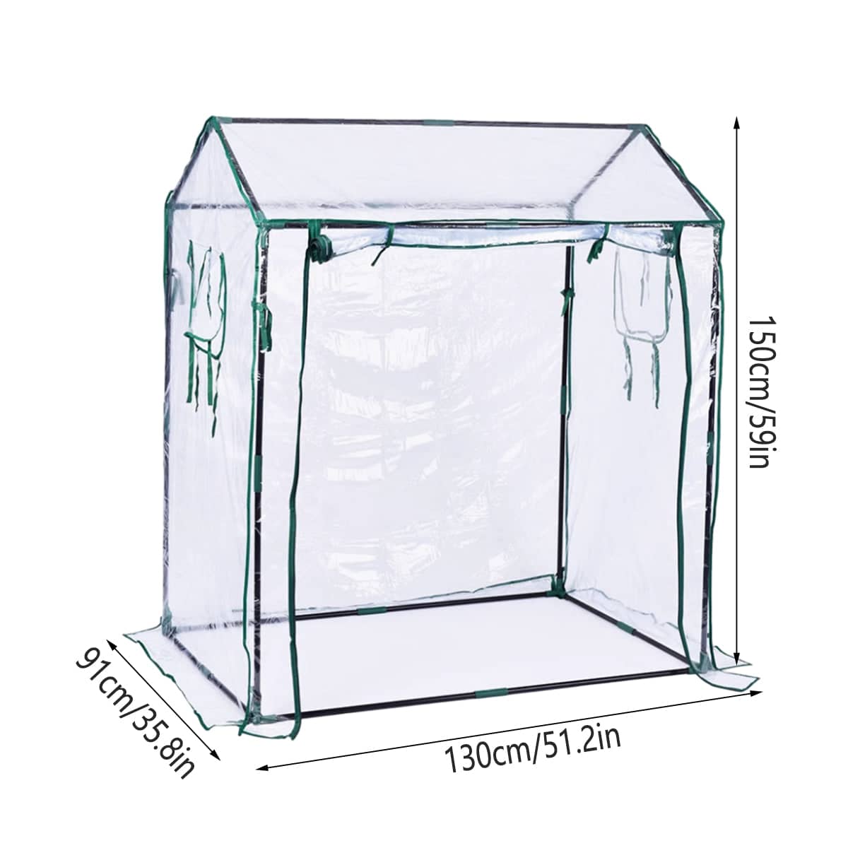 Plant Growing Shed Greenhouse Cover 130 x 91 x 150 cm, Clear Cover with Steel Frame and Roll up Door - view 3