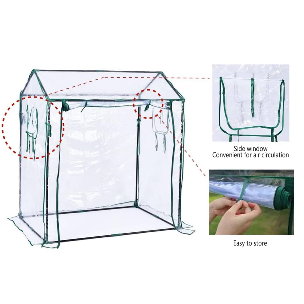 Plant Growing Shed Greenhouse Cover 130 x 91 x 150 cm, Clear Cover with Steel Frame and Roll up Door - view 4
