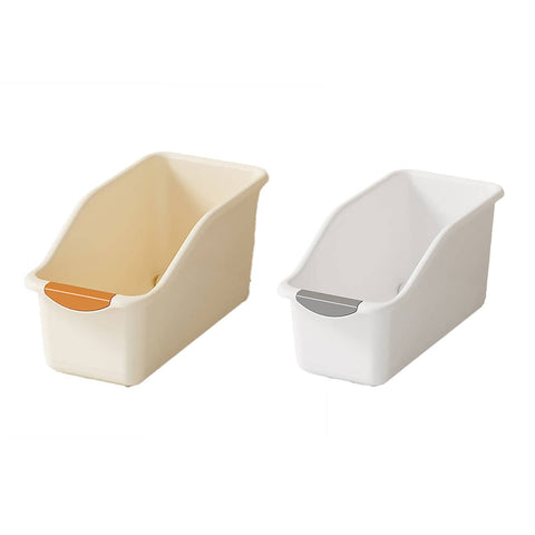 Plastic Cabinet Storage Boxes, Set of 2 - Small, White and Beige (24 x 9.7 x 12.6 cm)