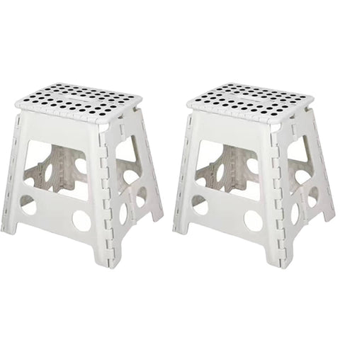Plastic Folding Stool Set, Pack of 2 - Large 39cm, White