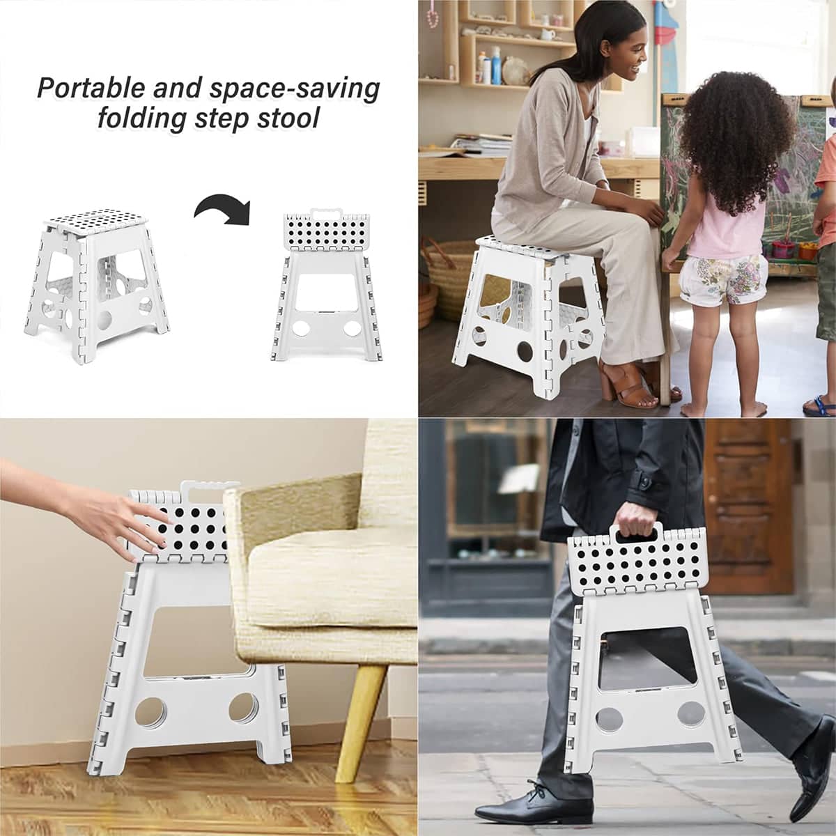 Plastic Folding Stool Set, Pack of 2 - Small 22cm, Black - view 5
