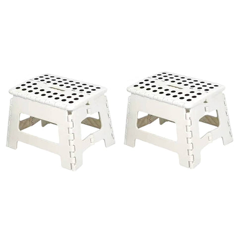 Plastic Folding Stool Set, Pack of 2 - Small 22cm, White