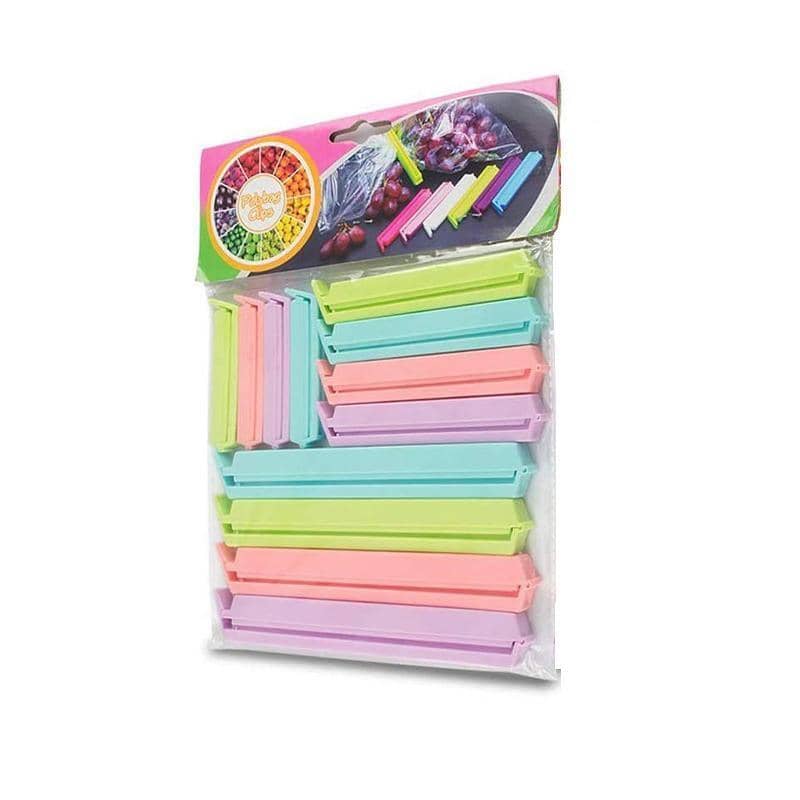 Plastic Food Bag Sealing Clips, 6.5cm, 9cm and 14cm - Assorted Colours, Pack of 12