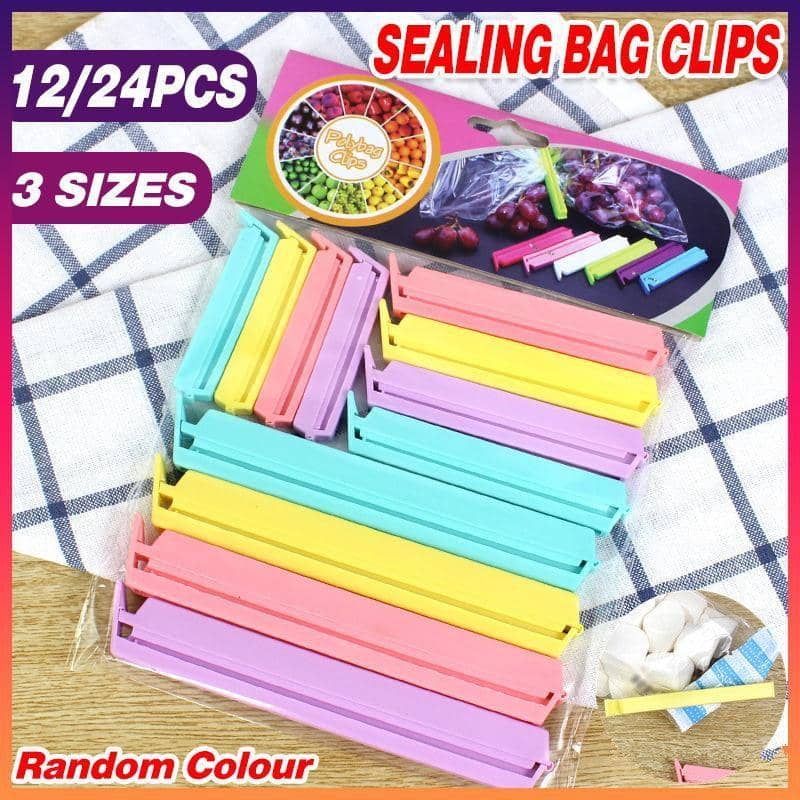 Plastic Food Bag Sealing Clips, 6.5cm, 9cm and 14cm - Assorted Colours, Pack of 12 - view 2