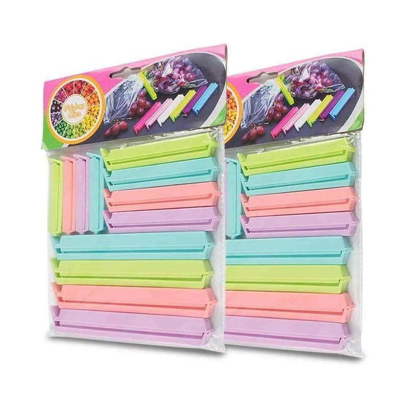Plastic Food Bag Sealing Clips, 6.5cm, 9cm and 14cm - Assorted Colours, Pack of 24