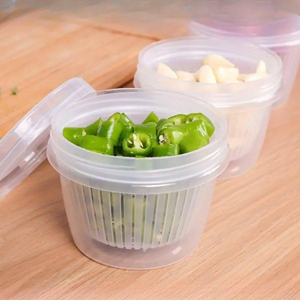 Plastic Fridge Storage Containers with Lids and Drainage Layer - Pack of 5 - view 4