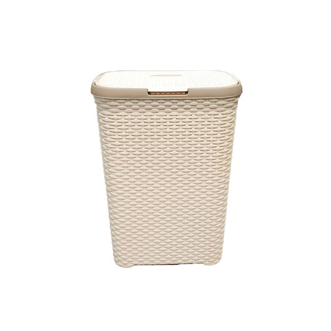 Plastic Laundry Basket Thickened Breathable Home Clothes Storage with Lid - Beige