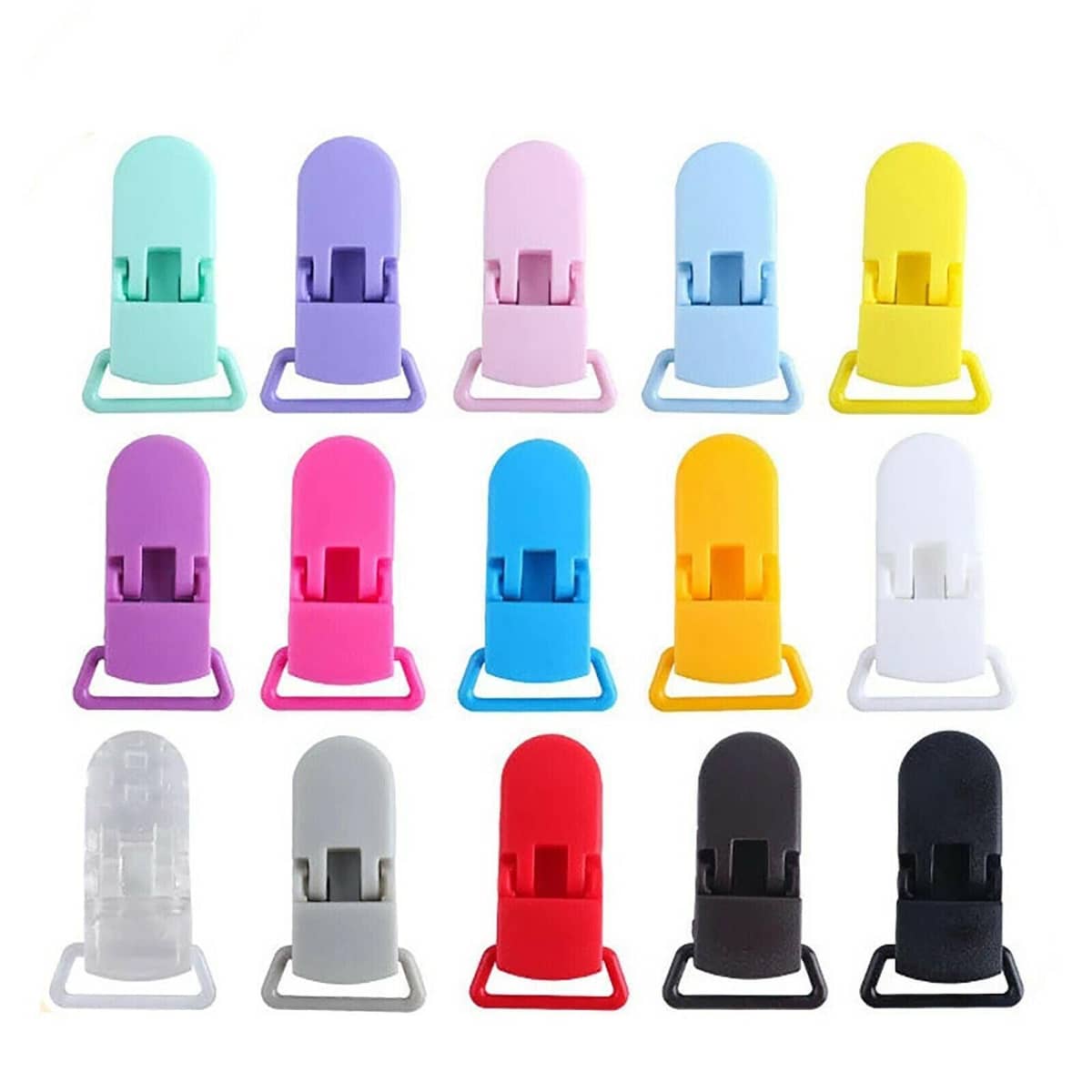 Plastic Pacifier Dummy Clip Holders, Pack of 60 Assorted Colours for Crafts - view 2