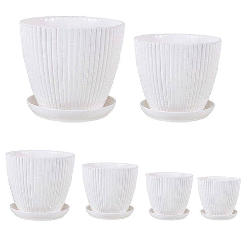 Plastic Plant Pots with Saucers, 9 to 19 cm, Set of 6 - White