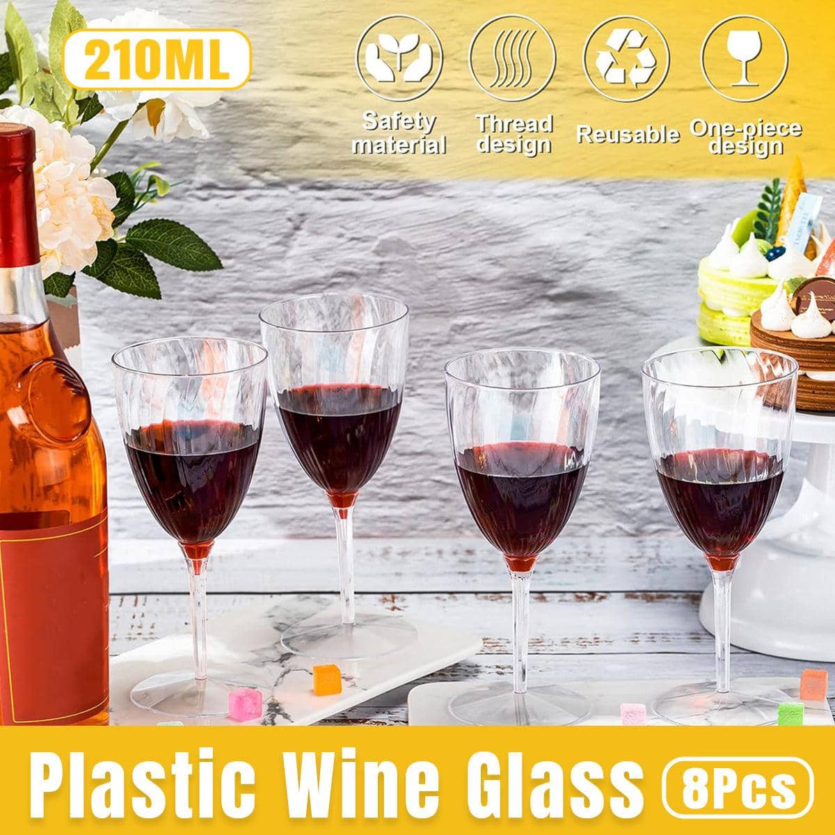 Plastic Wine Glasses with Swirl Design, 210ml, Pack of 8