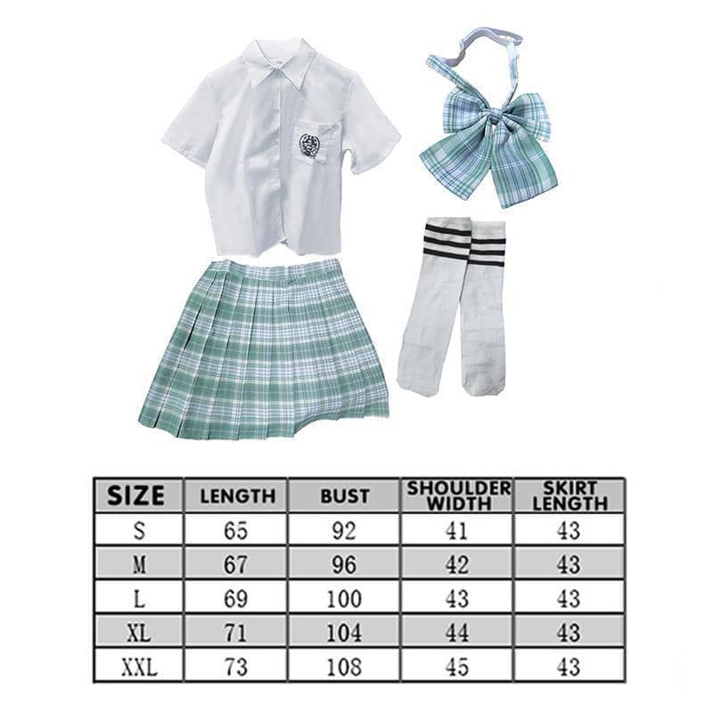 Pleated School Skirt, High Waist Mint Green Plaid - Size S (Skirt Length 43 cm) - view 4