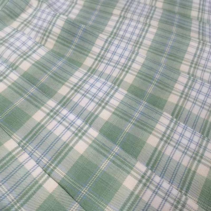 Pleated School Skirt, High Waist Mint Green Plaid - Size S (Skirt Length 43 cm) - view 5