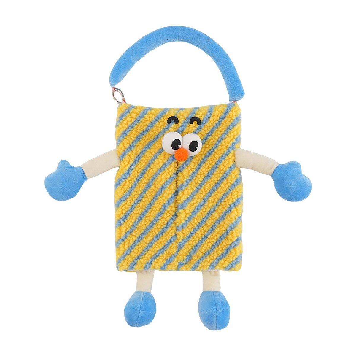 Plush Car Tissue Box, Striped Plaid Seat Back Hanging Holder - Yellow