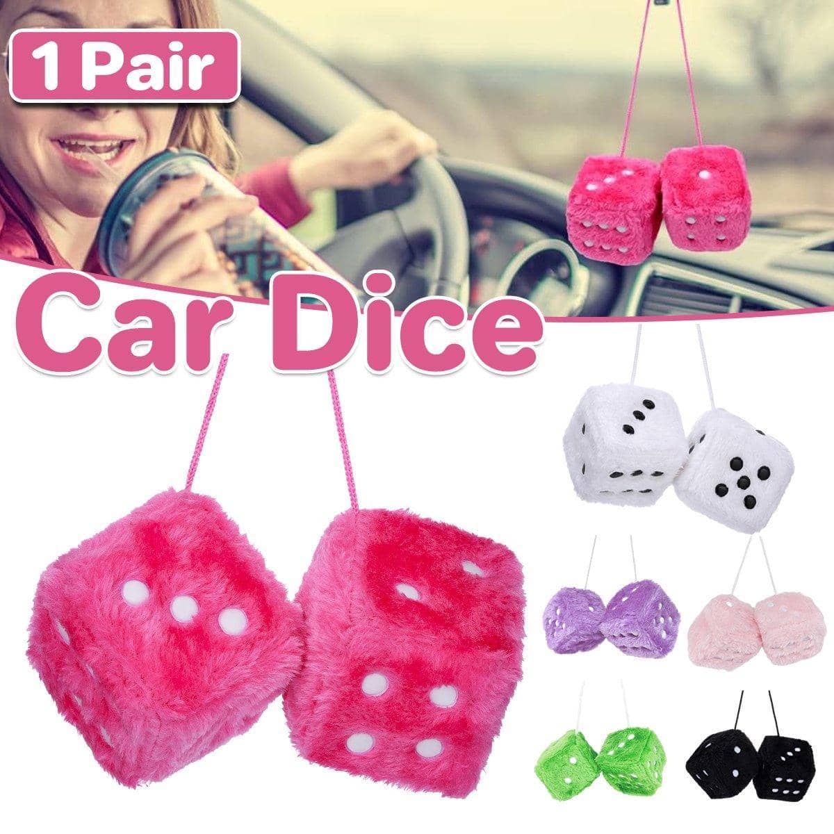 Plush Dice Hanging Charms, Pair - White - view 2