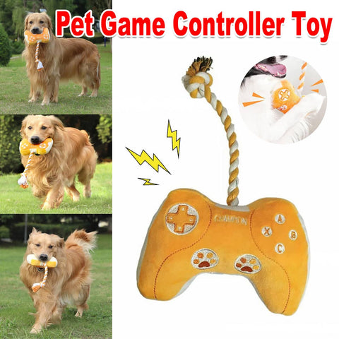 Plush Dog Toy Shaped Like a Game Controller, with Squeaky Toys - Orange